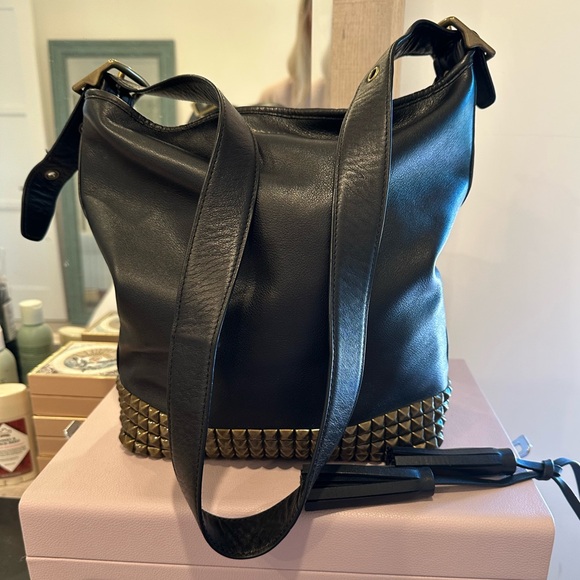 Coach Black Leather Bag with Gold Studs - Picture 8 of 14